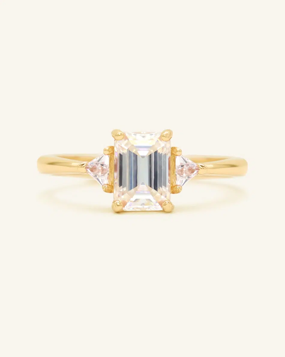 Emerald Cut Moissanite Ring Yellow Gold