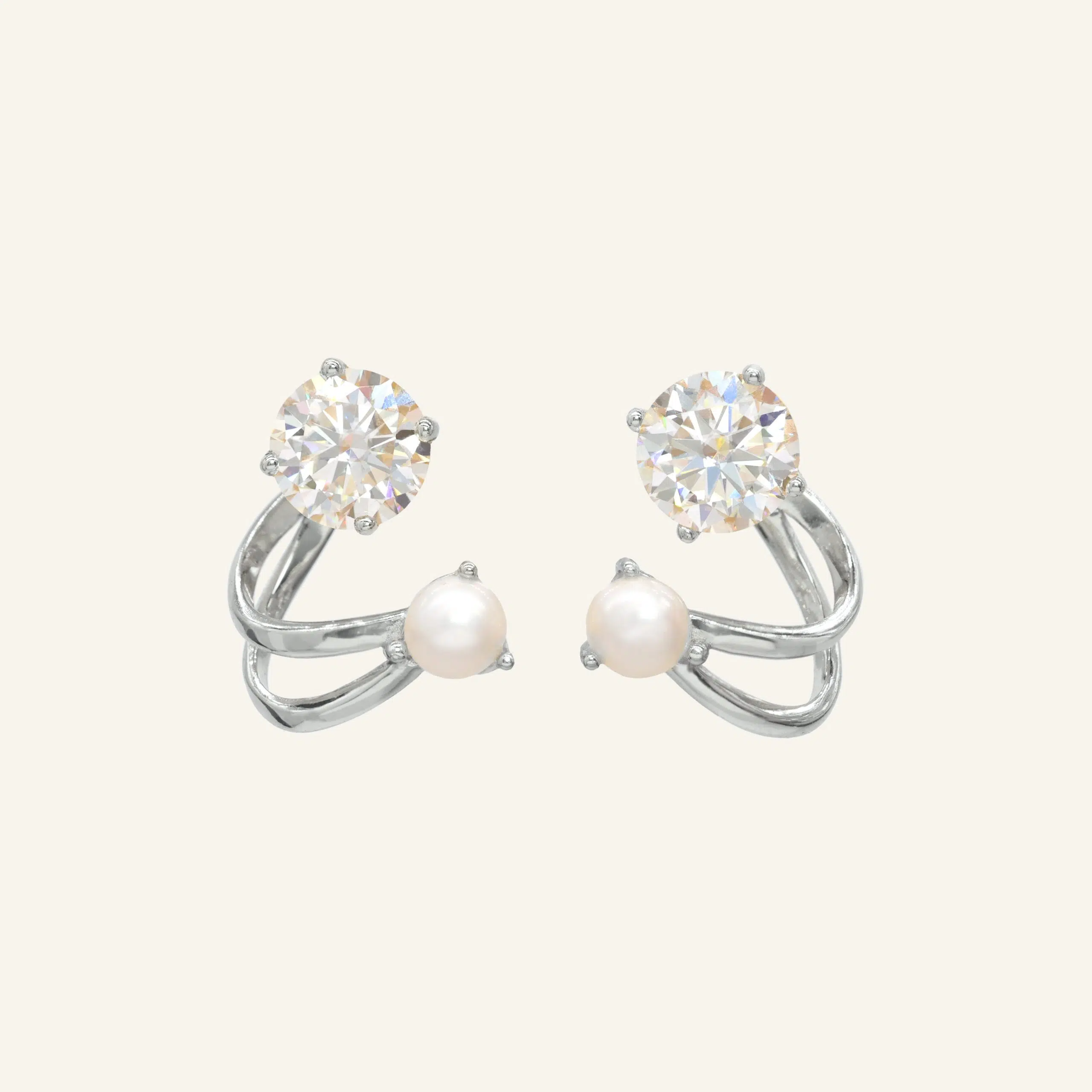 Illusion Ear Jackets Moissanite and Pearl Silver scaled