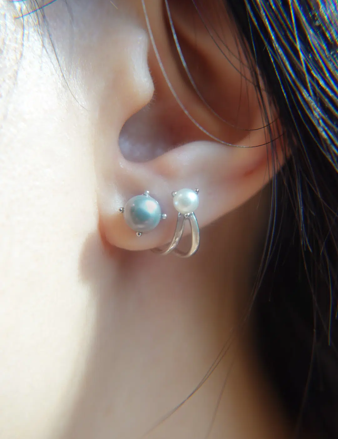 Illusion Ear Jackets Pearl Model Rose Gold Vermeil