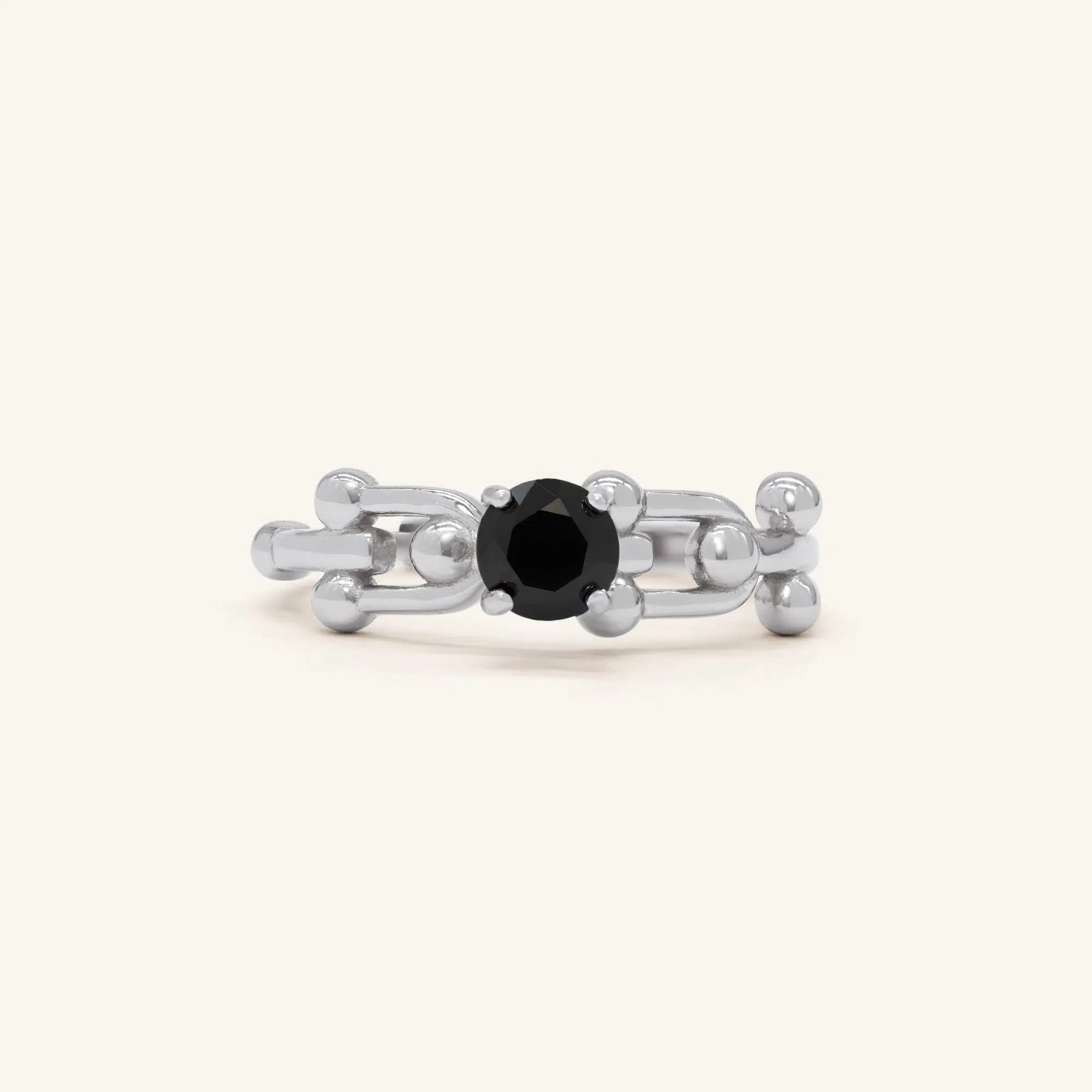 Lock Link Ring Black Spinel Silver