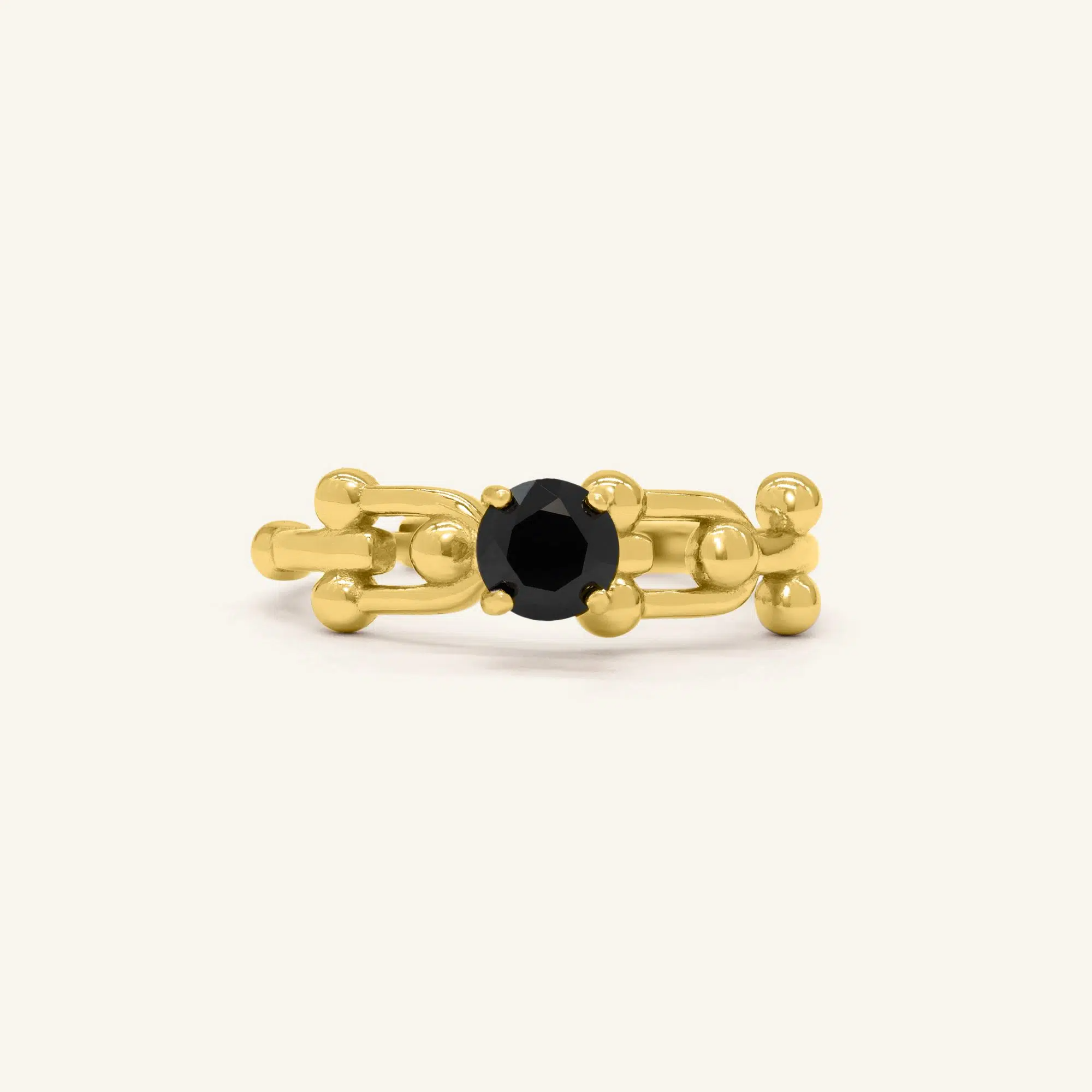Lock Link Ring Black Spinel Yellow Gold