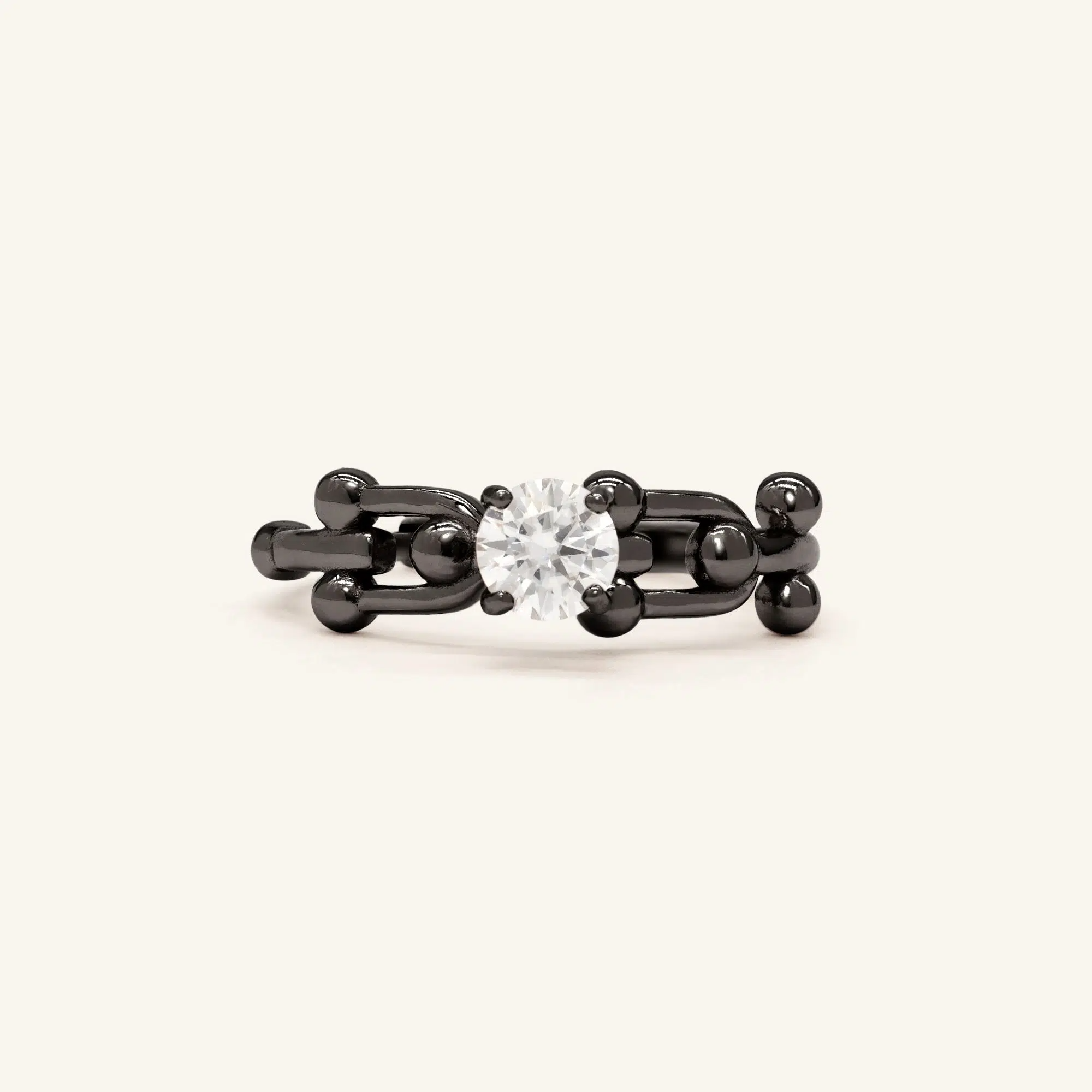 Lock Link Ring White Moissanite Black Gold