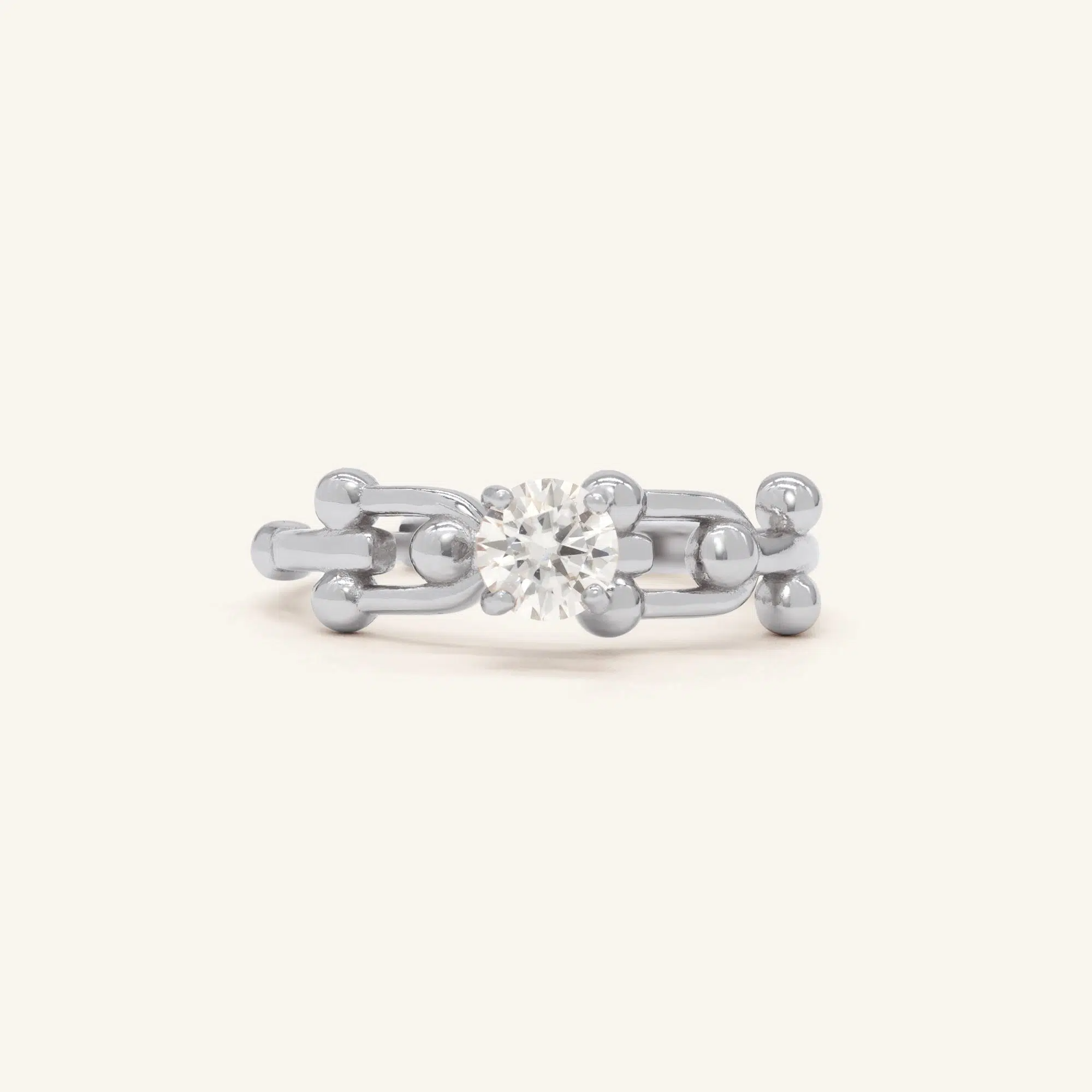 Lock Link Ring White Moissanite Silver