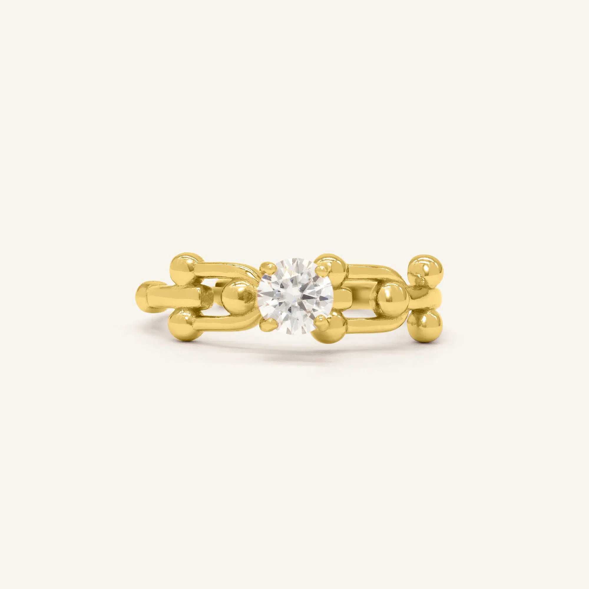 Lock Link Ring White Moissanite Yellow Gold