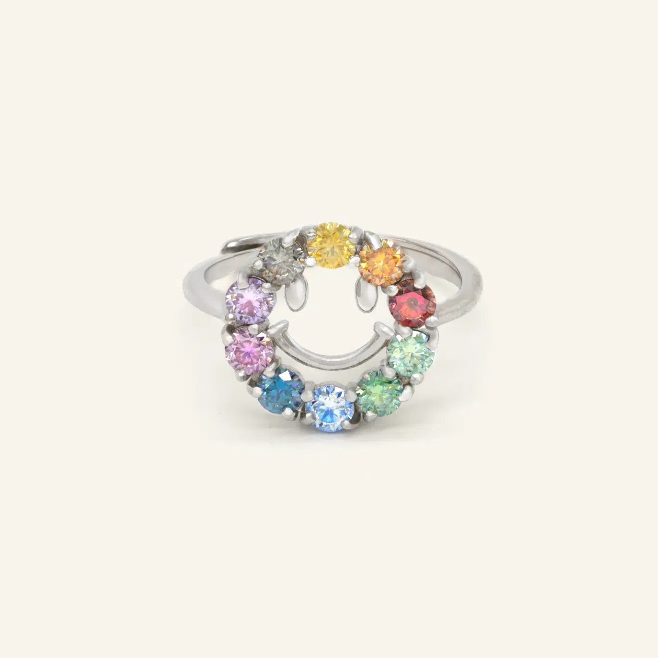 Smiley Ring Happy Rainbow Moissanite Silver