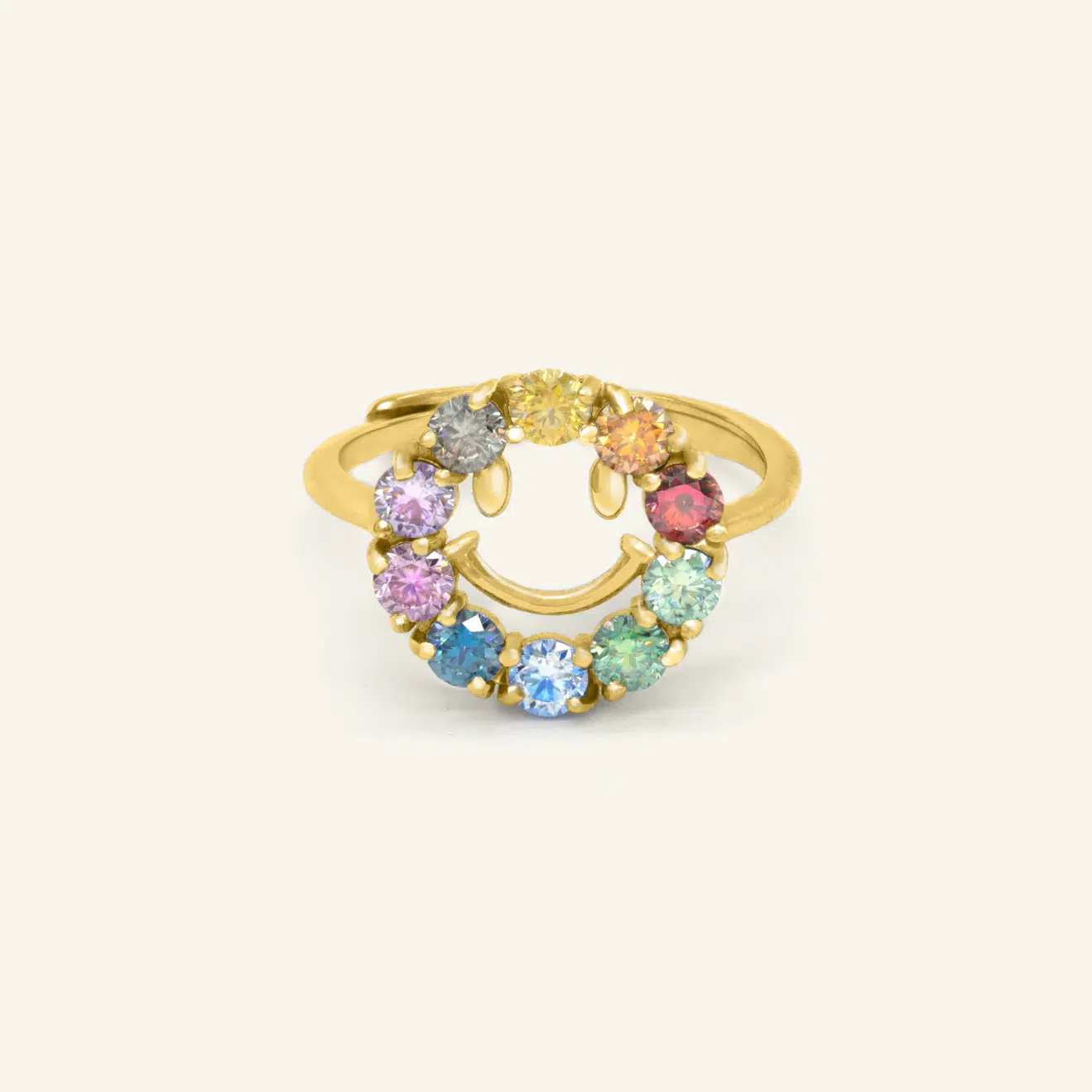 Smiley Ring Happy Rainbow Moissanite Yellow Gold