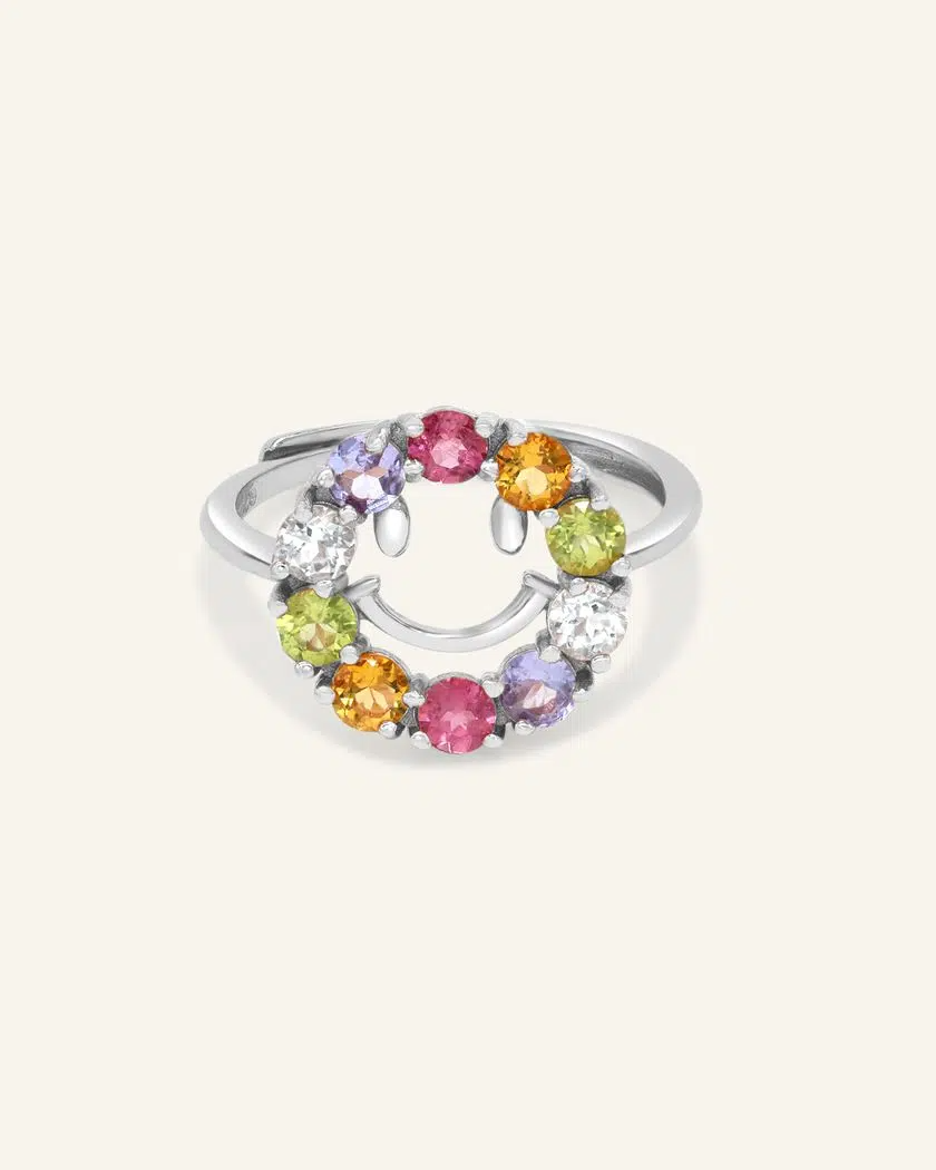 Smiley Ring Natural Gemstones Silver 1