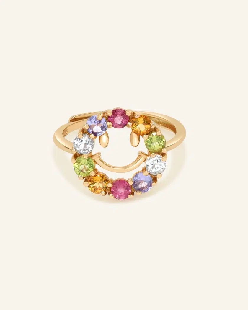 Smiley Ring Natural Gemstones Yellow Gold 1