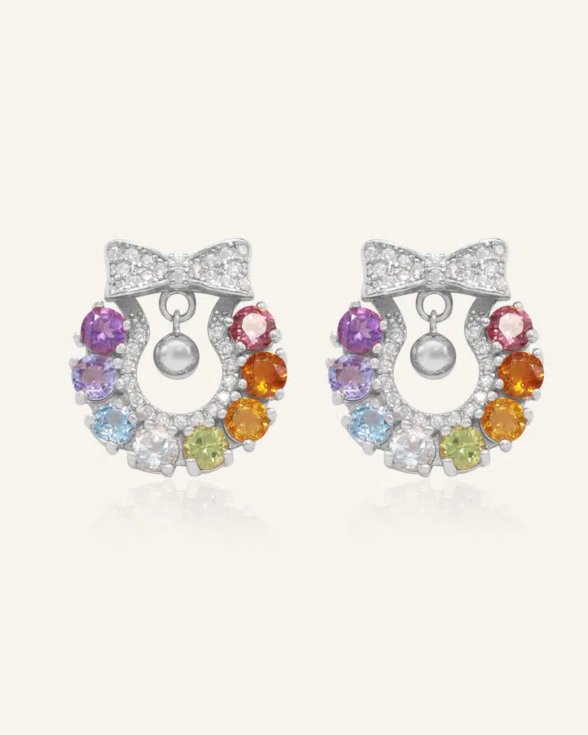 Wreath Ribbon Studs (Semi-Precious Gems)