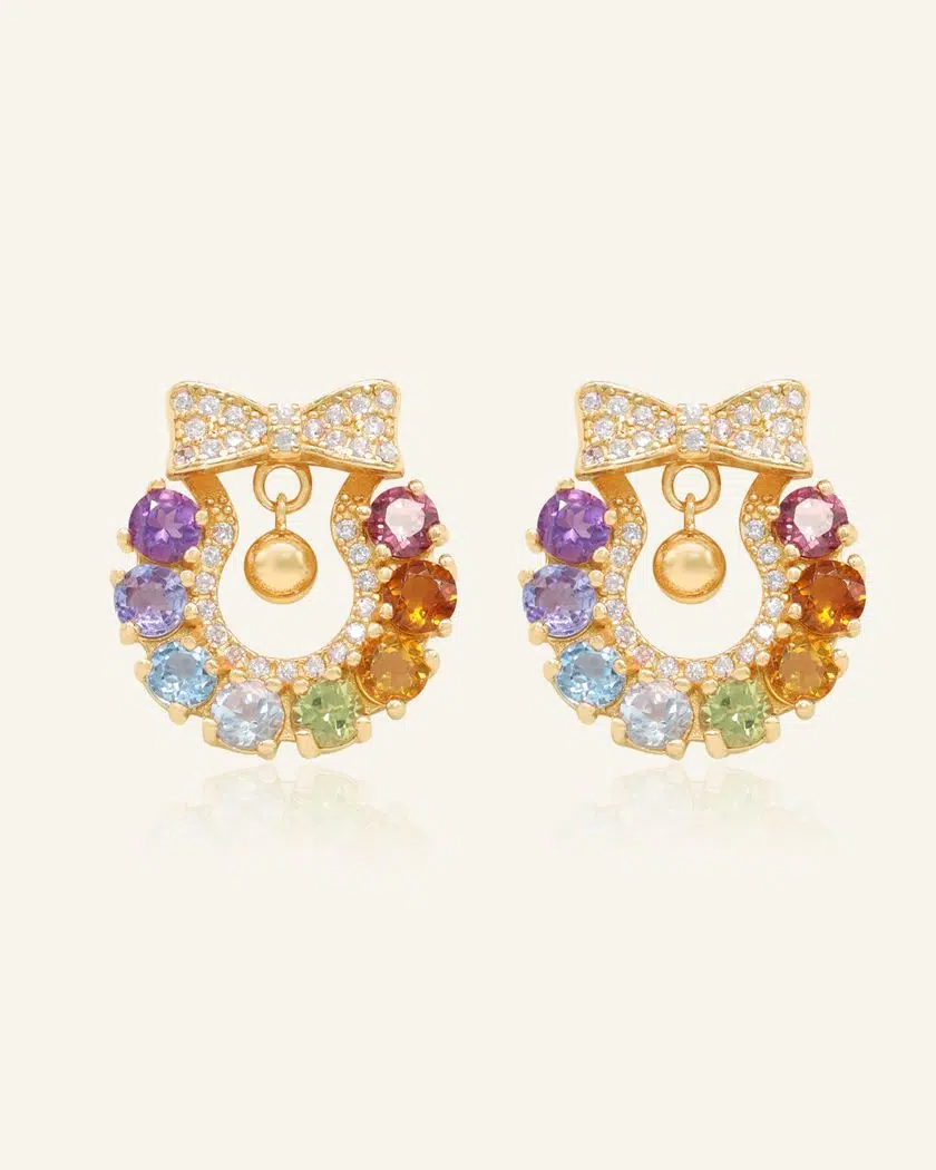 Wreath Ribbon Studs (Semi-Precious Gems)